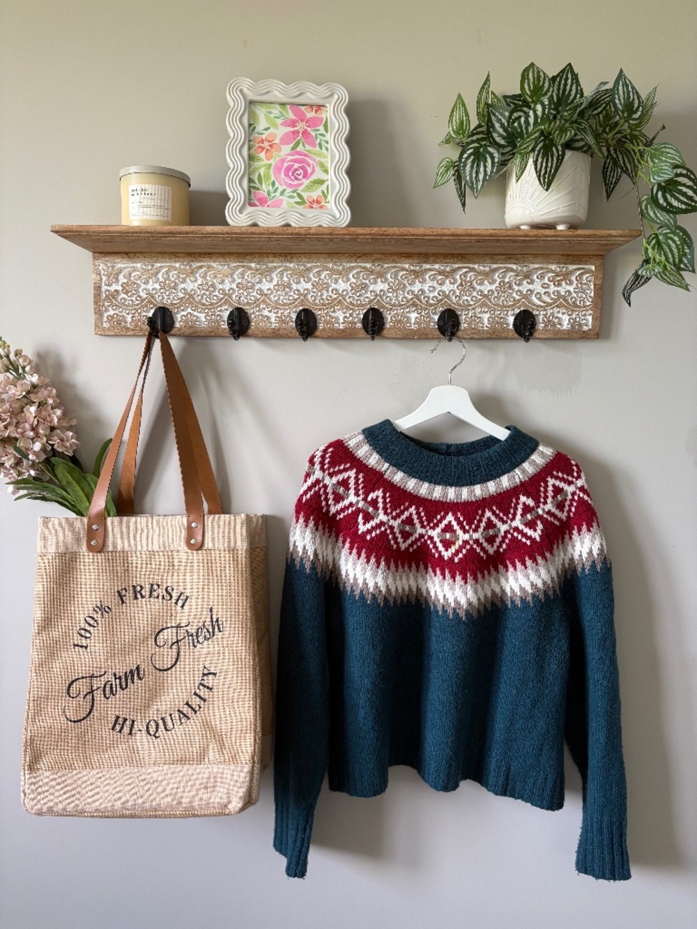 Teal + Red Fair Isle Sweater